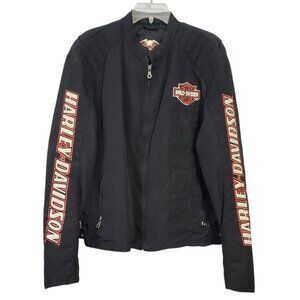 Harley-Davidson Sz L Functional Nylon Lined Riding Jacket Zip Buckle Embroidered